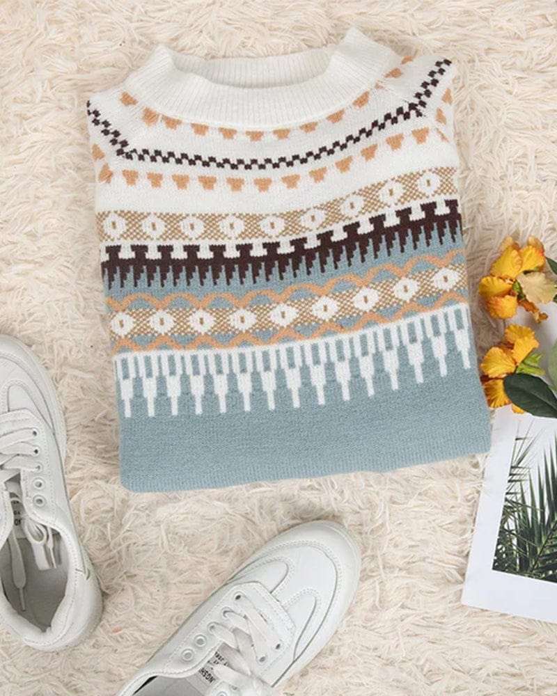 Knit Jumper - Geometric Pattern & Soft Stretch Comfort