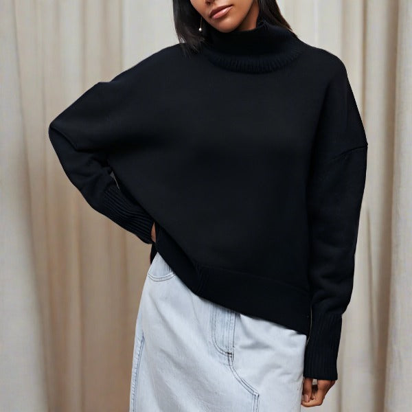 Knit Jumper - High Neck Ribbing And Gentle Stretch Fit