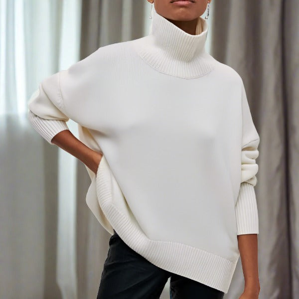 Knit Jumper - High Neck Ribbing And Gentle Stretch Fit