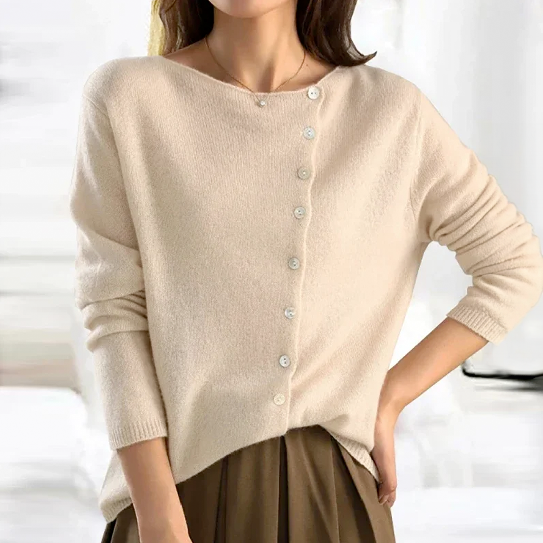 Knit Sweater - Button Front & Stretch Structure Ribbed Hem