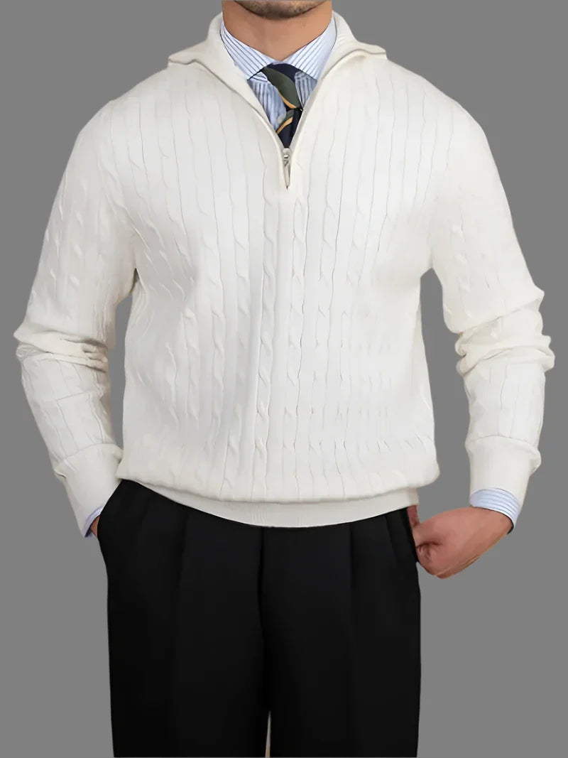 Knit Sweater - Cable Knit Quarter Zip And Warmth Control
