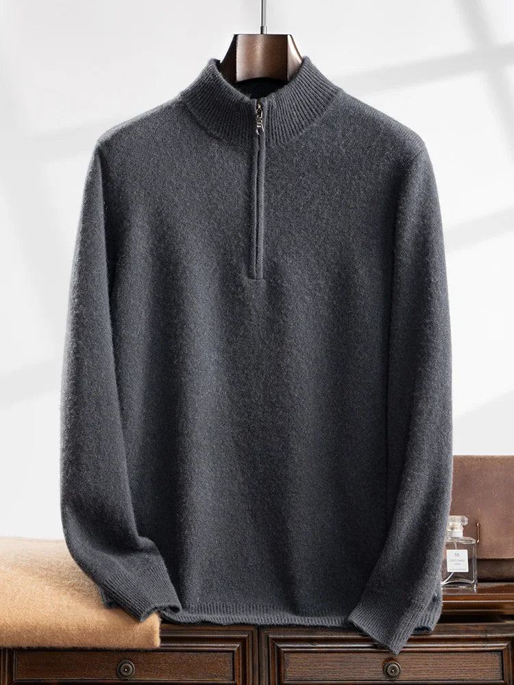 Knit Sweater – Cable Texture And Zip Neck For Movement