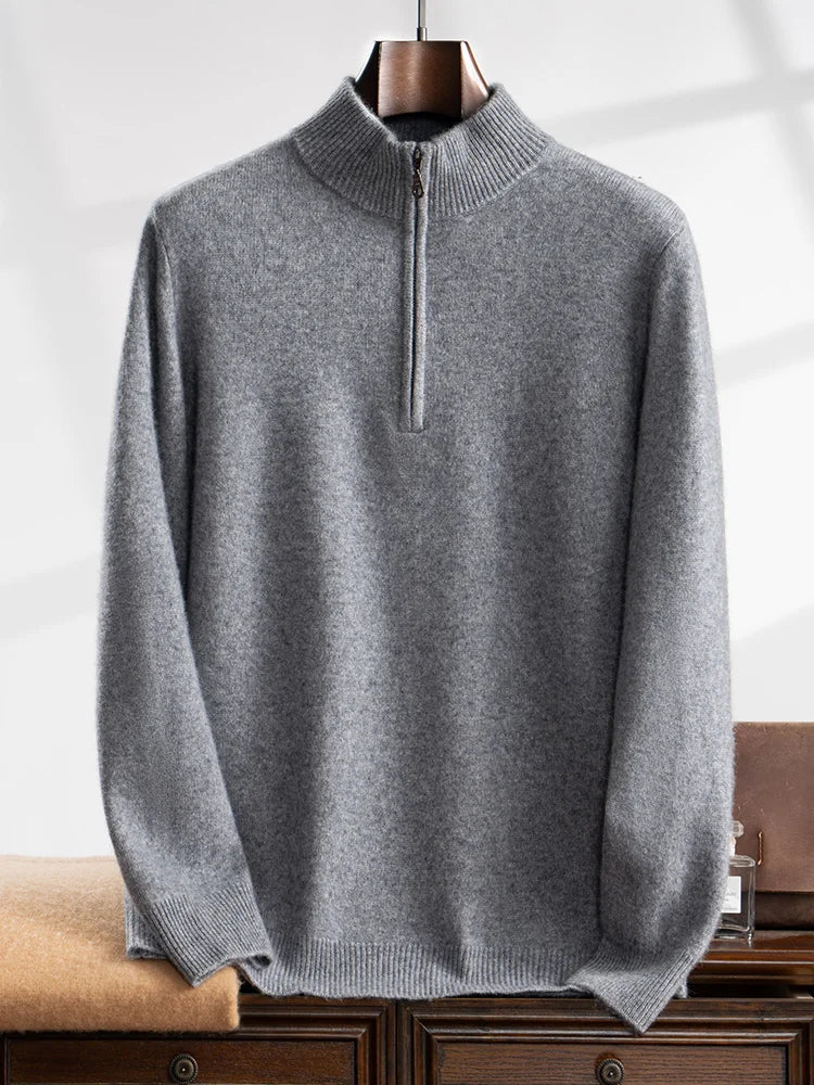 Knit Sweater – Cable Texture And Zip Neck For Movement