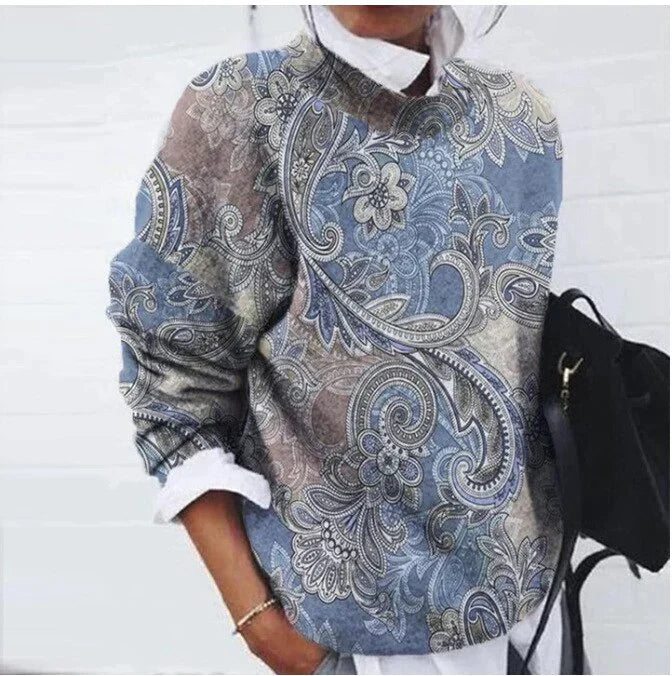 Knit Sweater Polyester Blend – Floral Print & Easy Layer