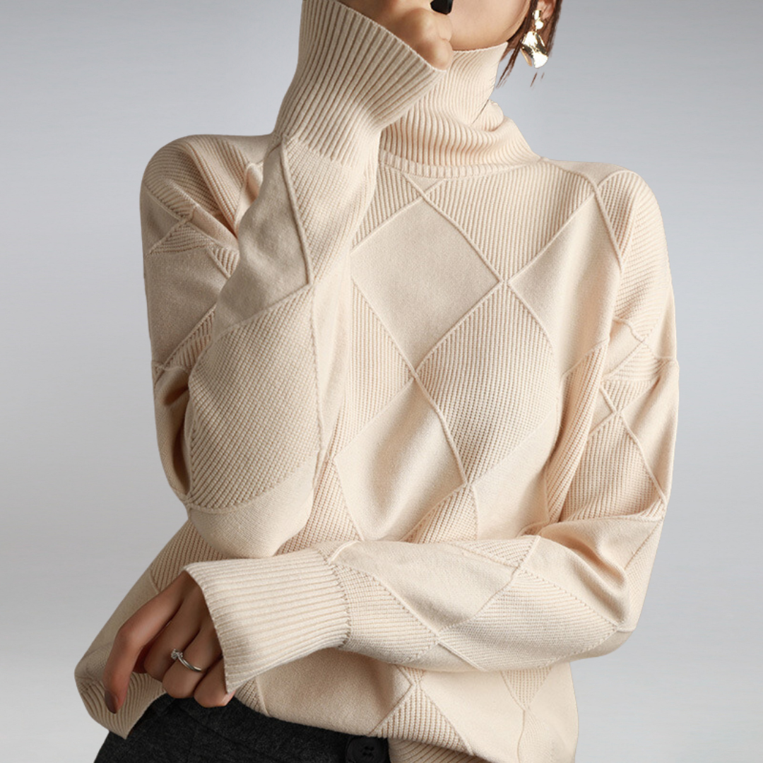 Knit Sweater - Raised Turtleneck & Warm Neck Coverage