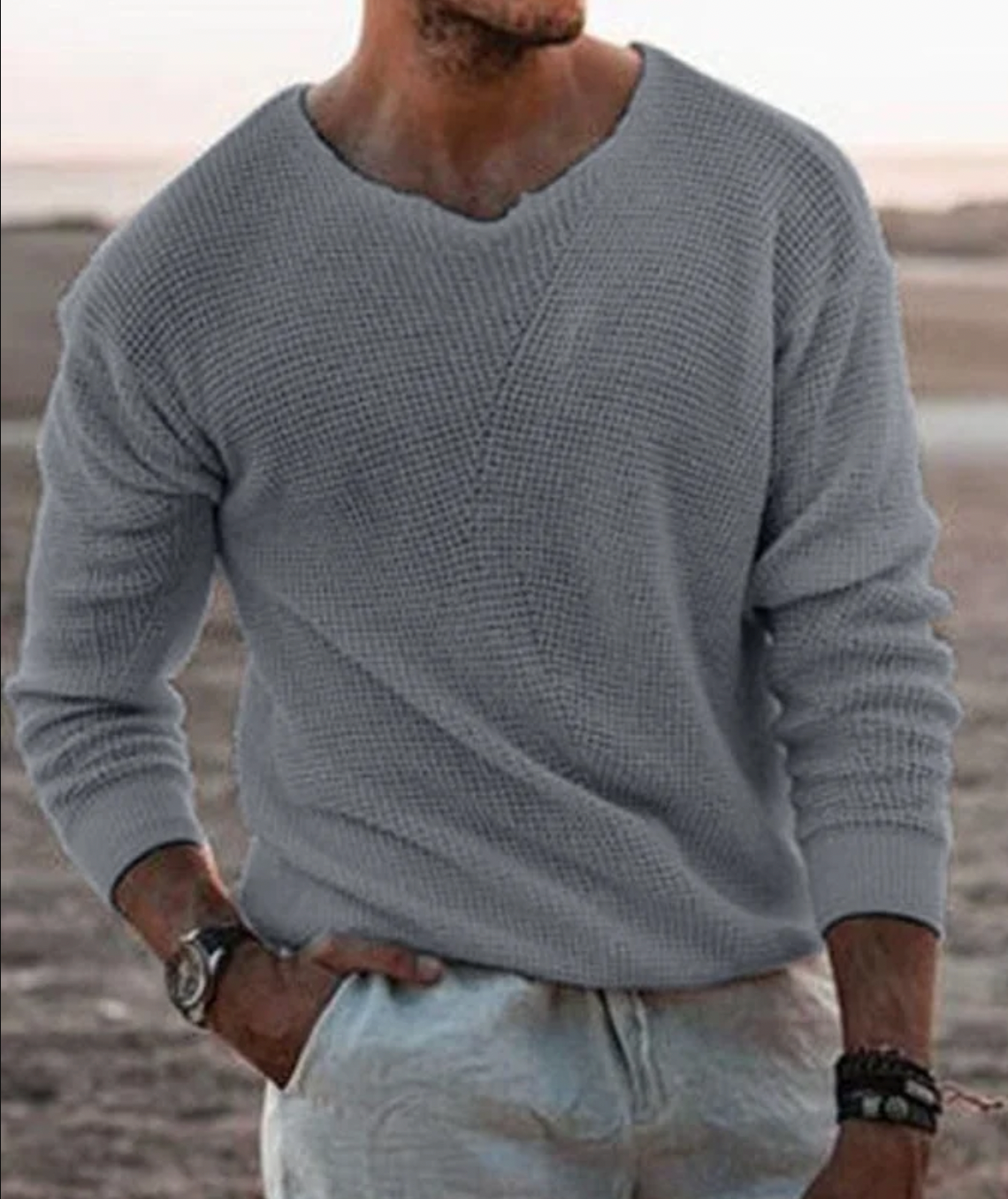 Knit Sweater – V Neck Pullover & Breathable Layering Fit