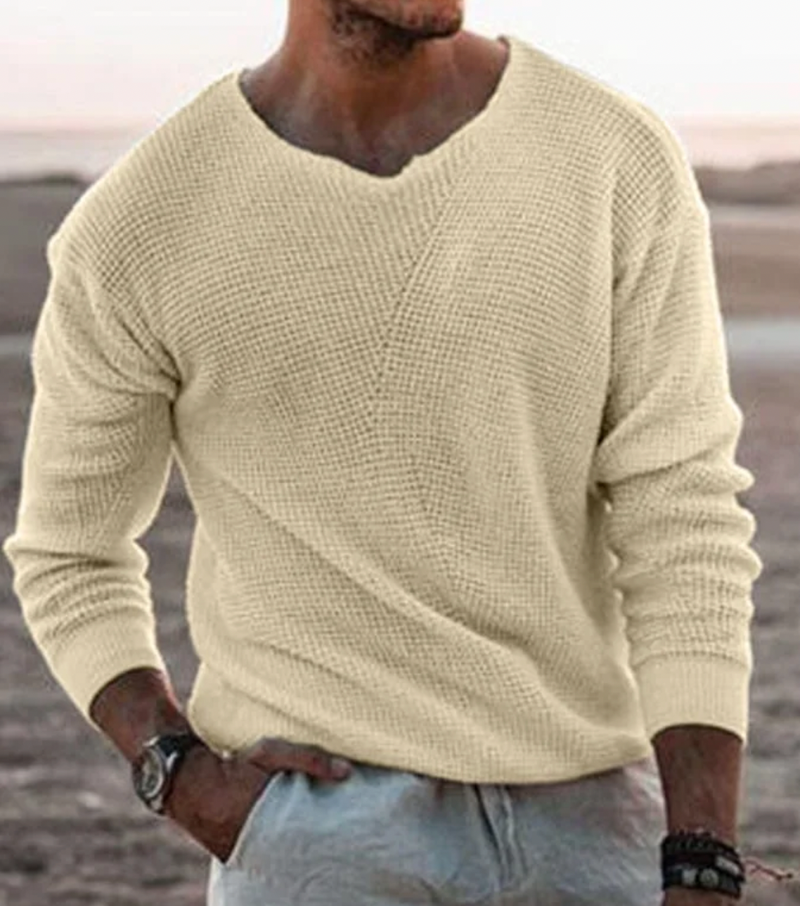 Knit Sweater – V Neck Pullover & Breathable Layering Fit