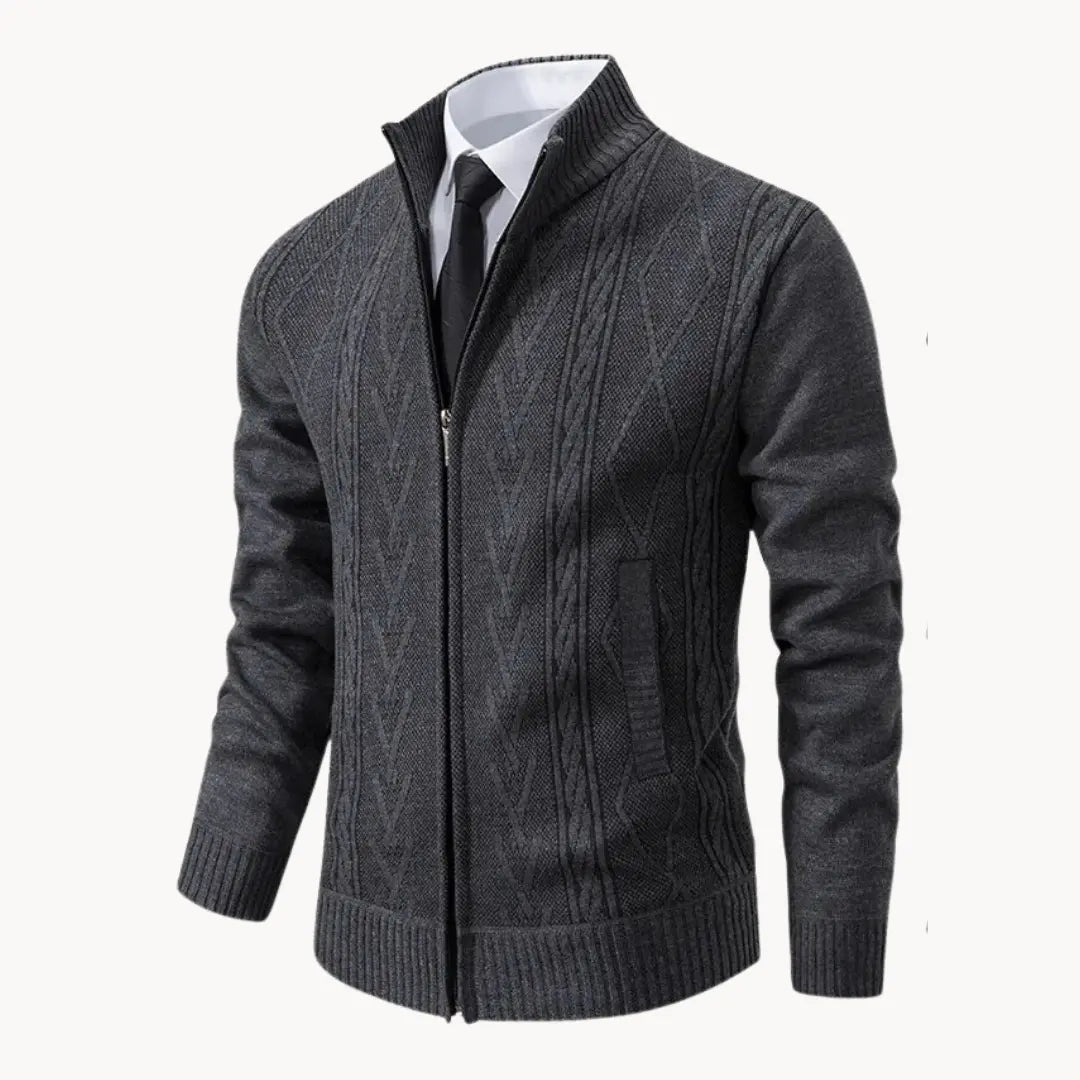 Knit Sweater – Zip Front & Ribbed Collar Cuffs Hem Fit