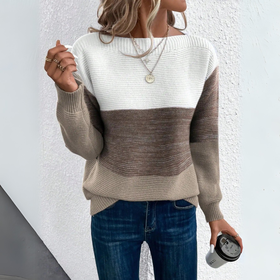 Knitted Blend Sweater - Panel Patchwork & Soft Stretch