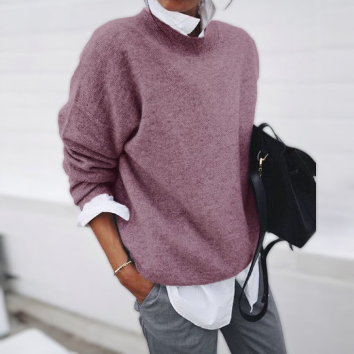 Knitted Sweater - Relaxed Shoulder Shape & Warm Comfort