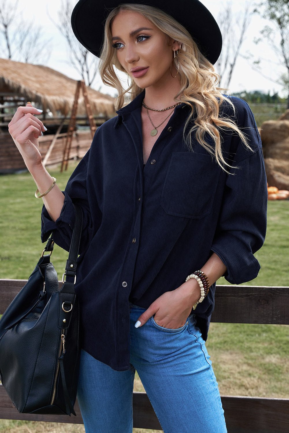 Women's Corduroy Shirt Plus Size Tops-4