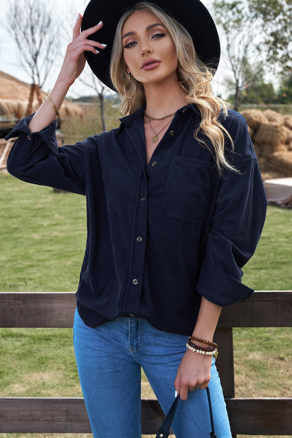 Women's Corduroy Shirt Plus Size Tops-5