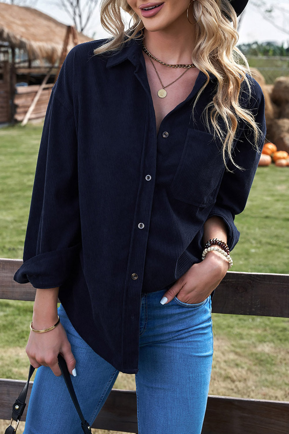 Variant image for Women's Corduroy Shirt Plus Size Tops-1