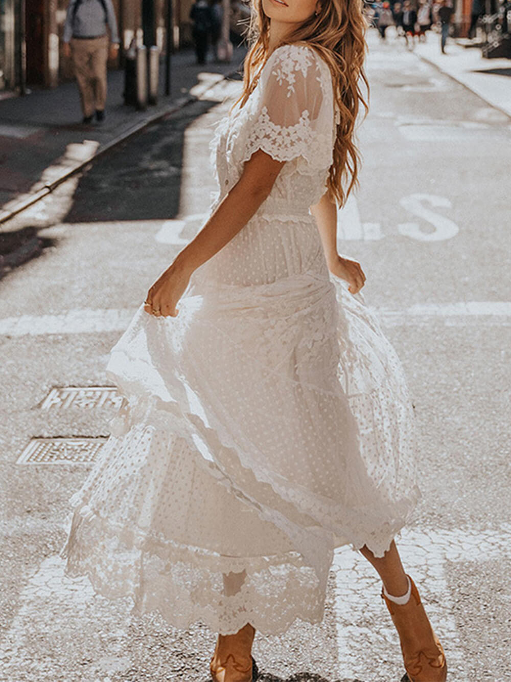 Lace Blend Dress - V Neck & Midi Coverage For Airflow
