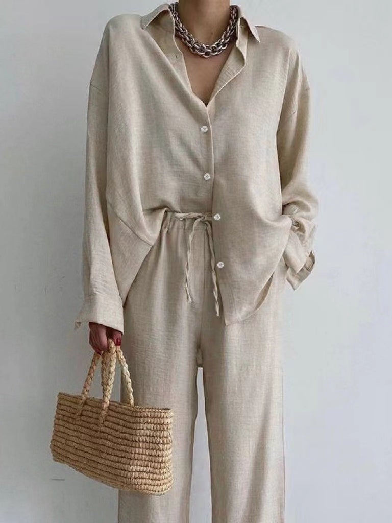 Variant image for Women's Linen Blouse Wide-Leg Pants Set-1