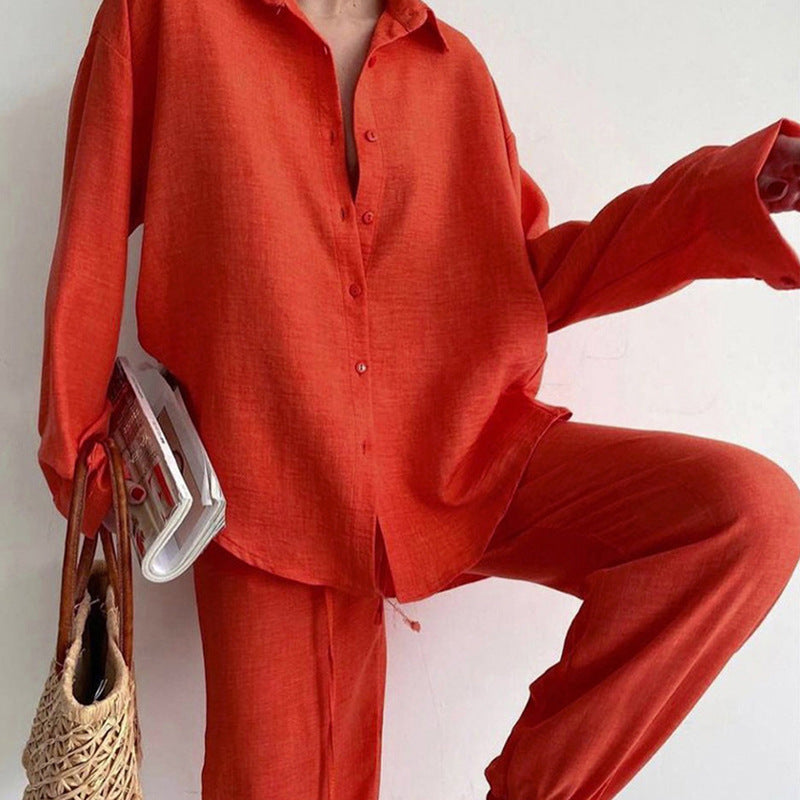Variant image for Women's Linen Blouse Wide-Leg Pants Set-13