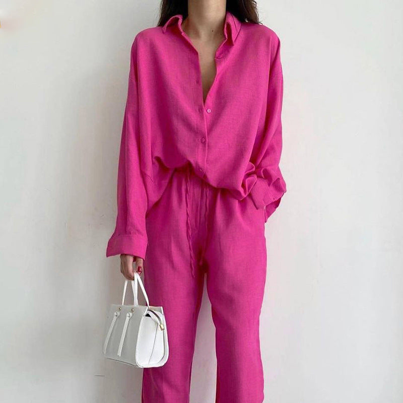 Variant image for Women's Linen Blouse Wide-Leg Pants Set-7