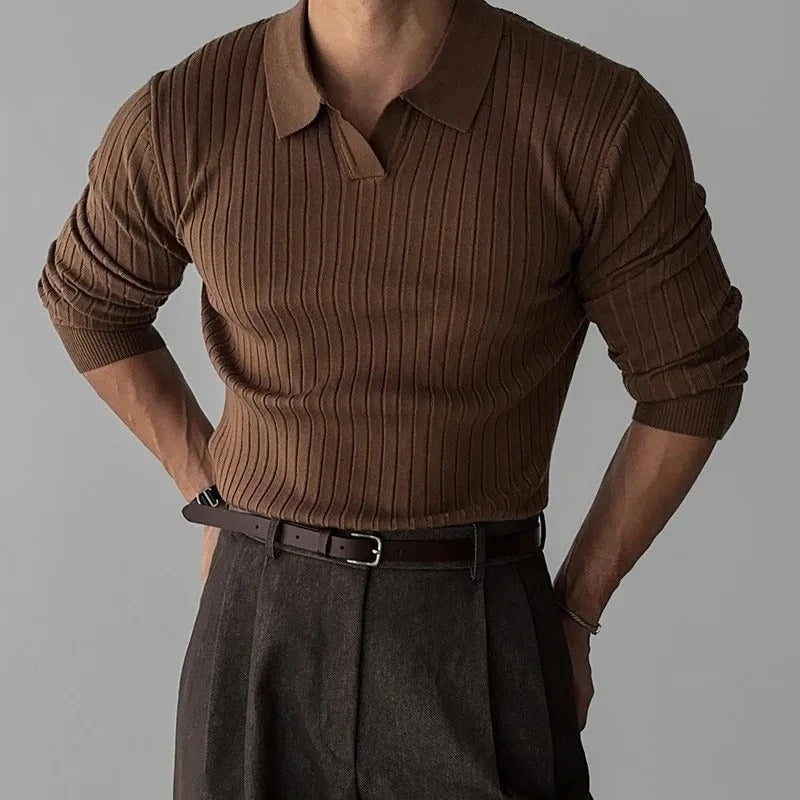 Long Sleeve Polo - V Neck Collar & Easy Movement Support