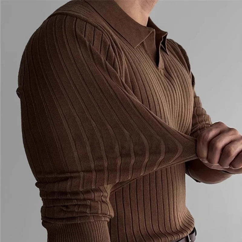 Long Sleeve Polo - V Neck Collar & Easy Movement Support