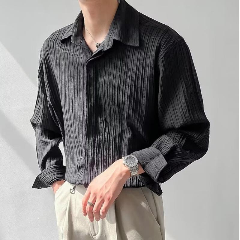 Long Sleeve Shirt - Polyester Blend Crinkle And Easy Motion