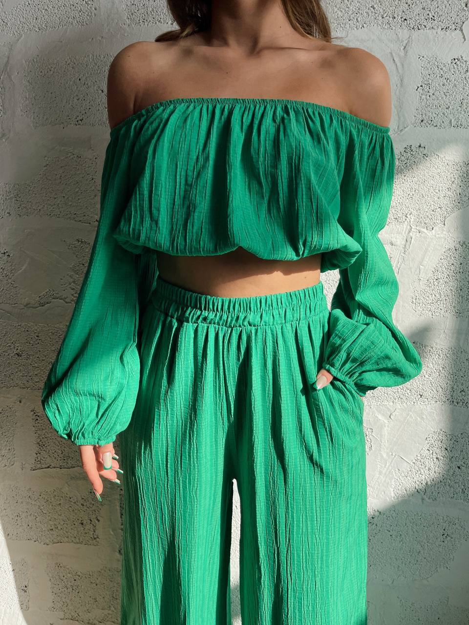 Loungewear Set- Off Shoulder Crop & Flowy Fit Moves Freely