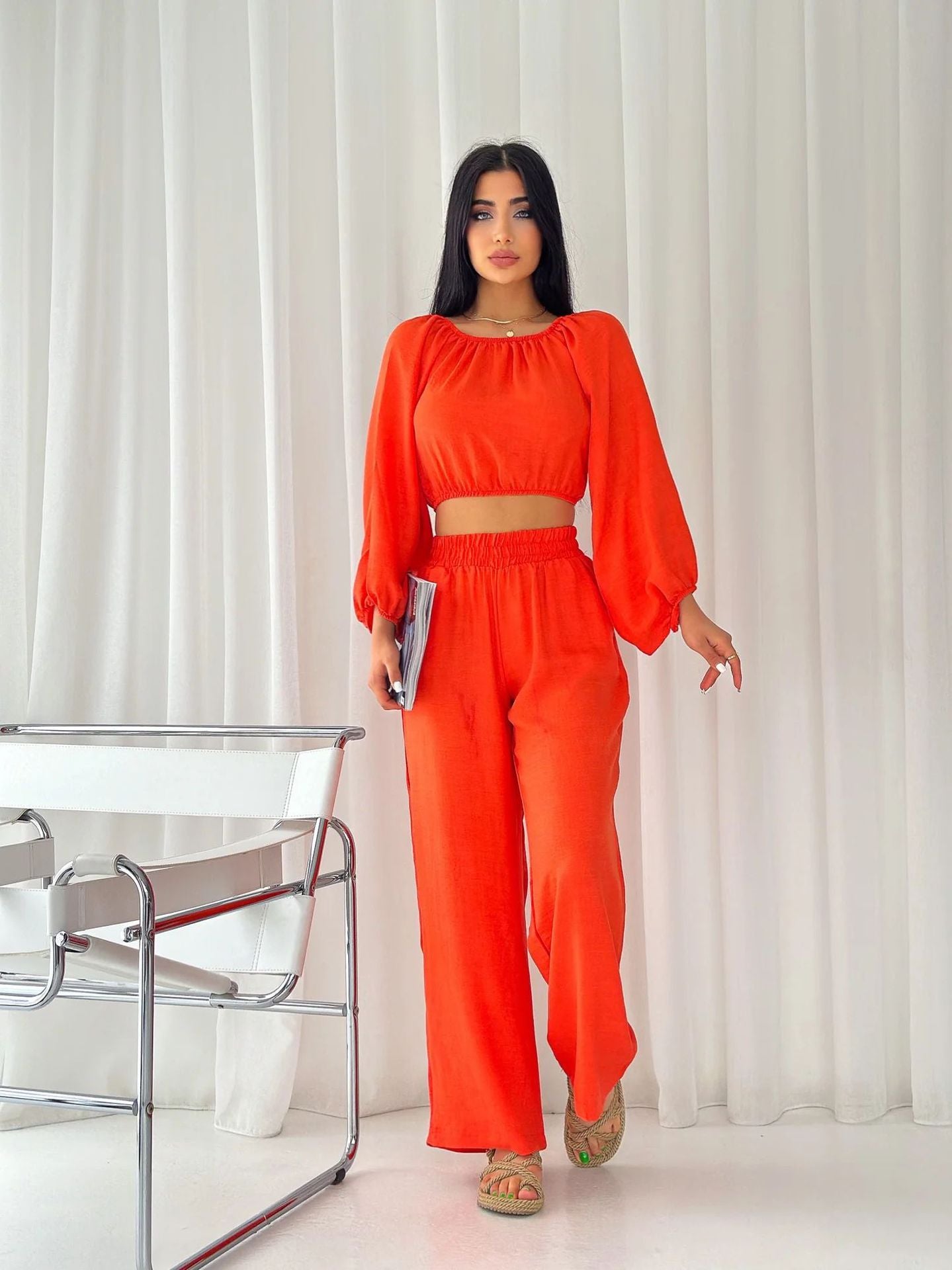 Loungewear Set- Off Shoulder Crop & Flowy Fit Moves Freely