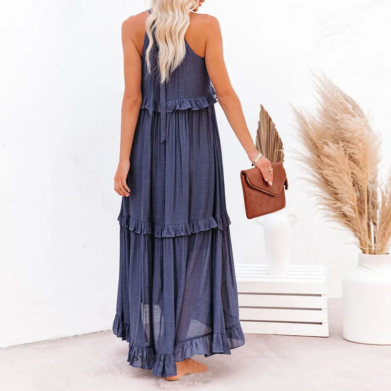 Maxi Dress - Flowy Ruffle Shape & Breathable Light Feel
