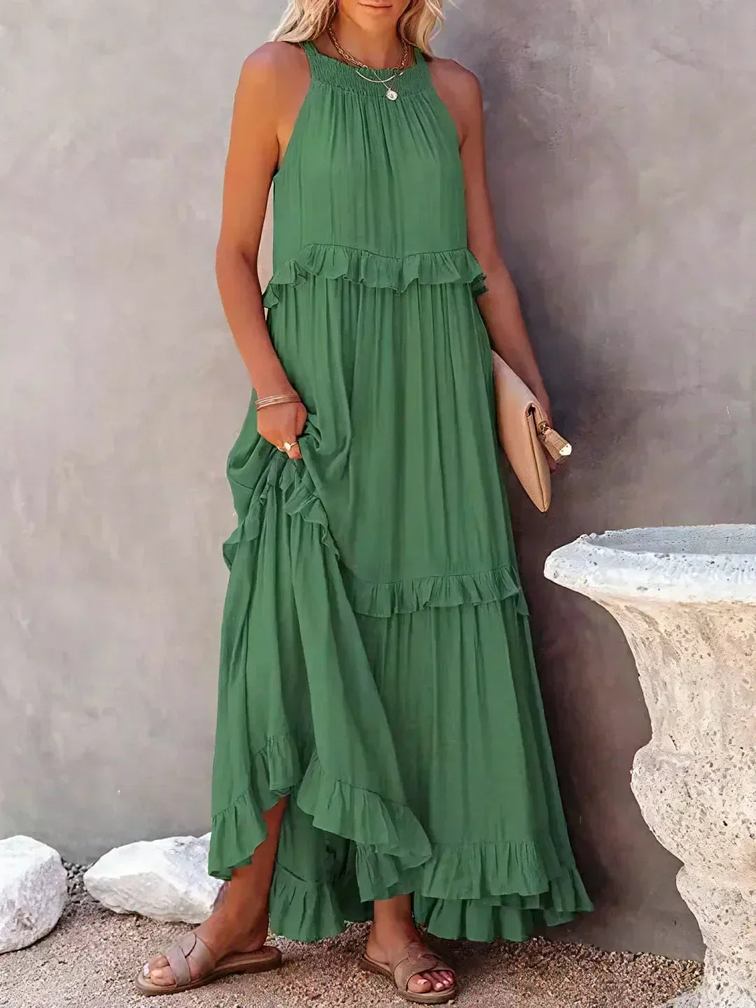 Maxi Dress - Flowy Ruffle Shape & Breathable Light Feel