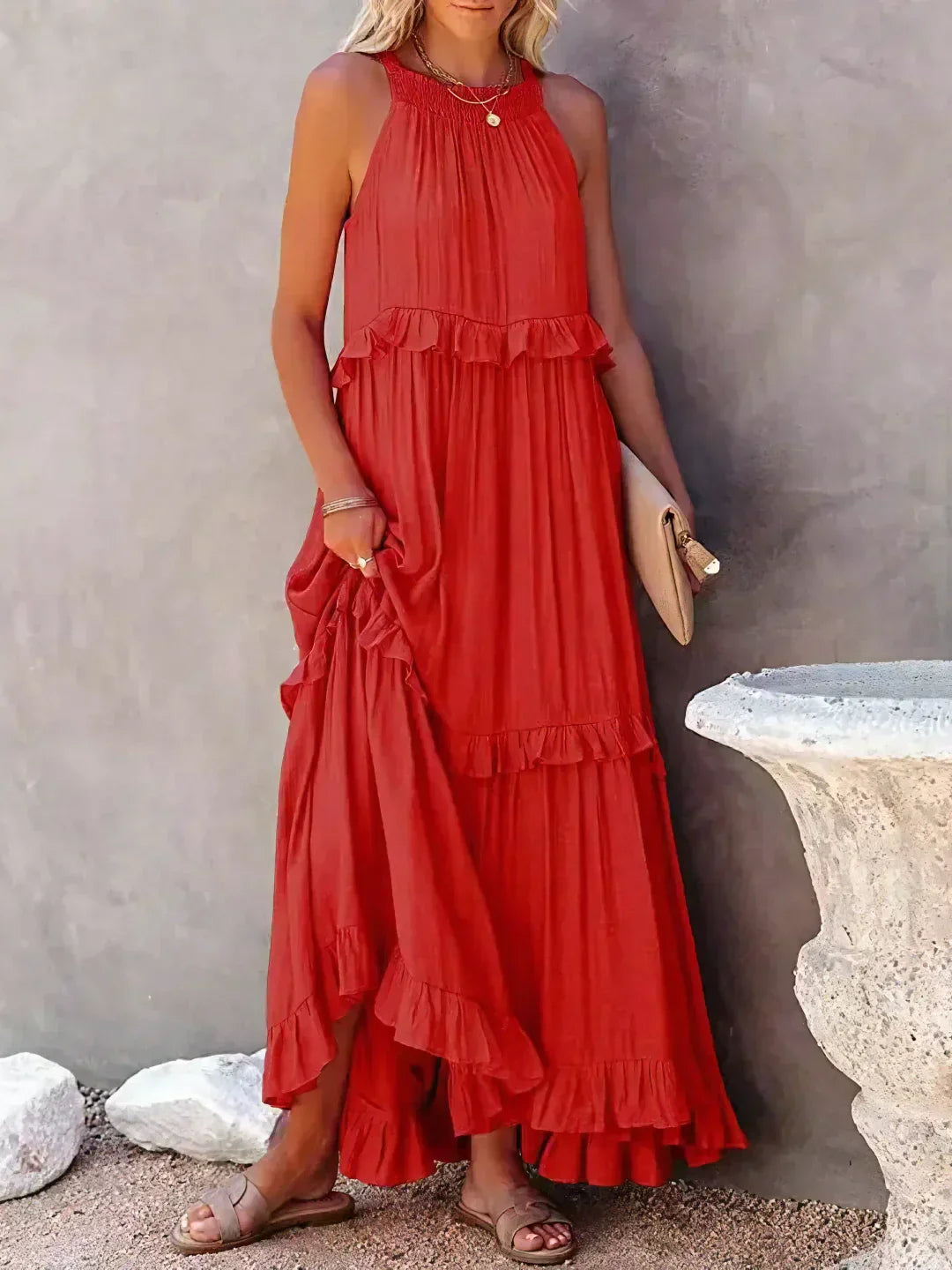 Maxi Dress - Flowy Ruffle Shape & Breathable Light Feel