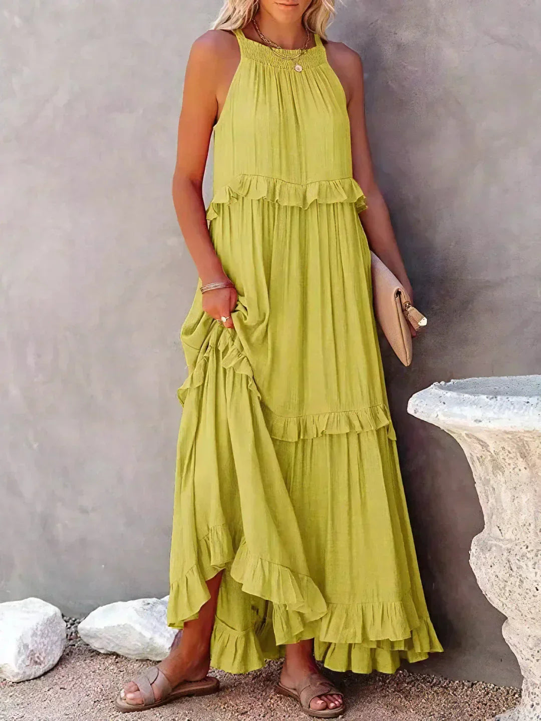 Maxi Dress - Flowy Ruffle Shape & Breathable Light Feel