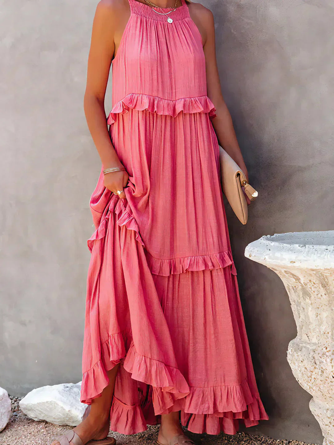 Maxi Dress - Flowy Ruffle Shape & Breathable Light Feel