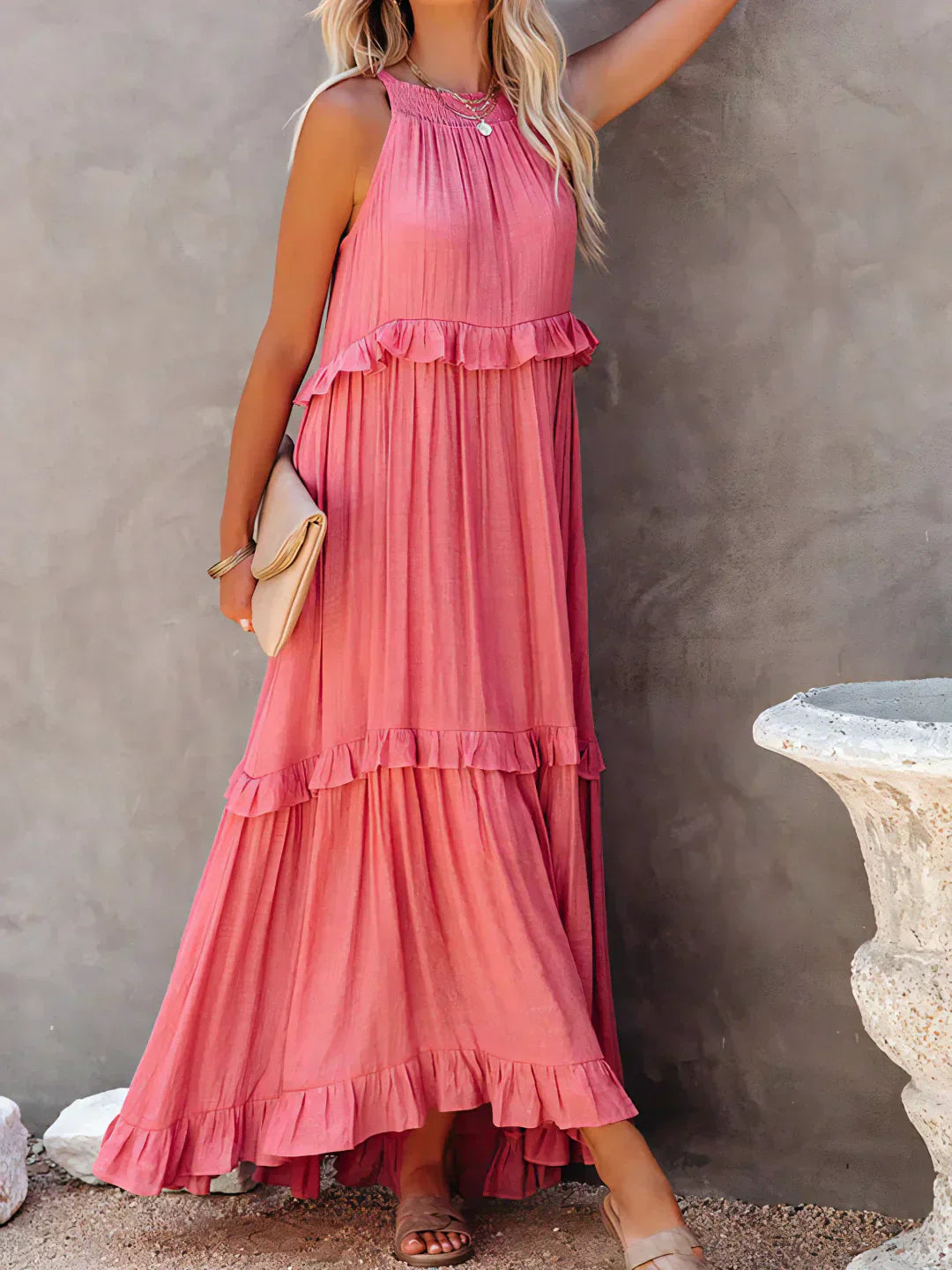 Maxi Dress - Flowy Ruffle Shape & Breathable Light Feel