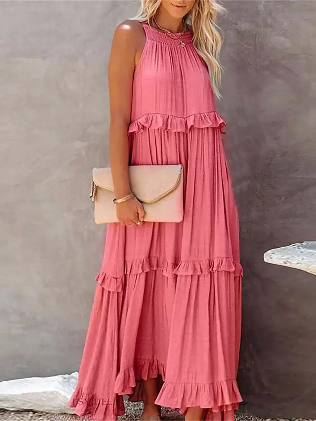 Maxi Dress - Flowy Ruffle Shape & Breathable Light Feel