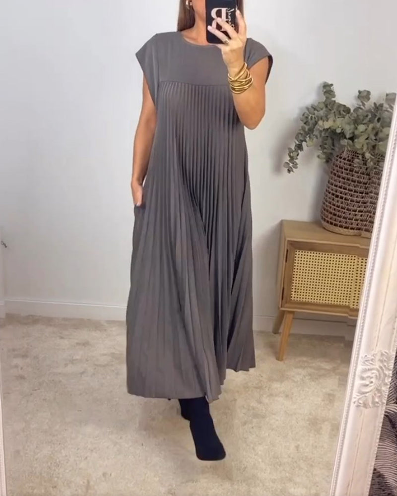 Maxi Dress - Stitched Pleats & Long Flowing Shape Fit