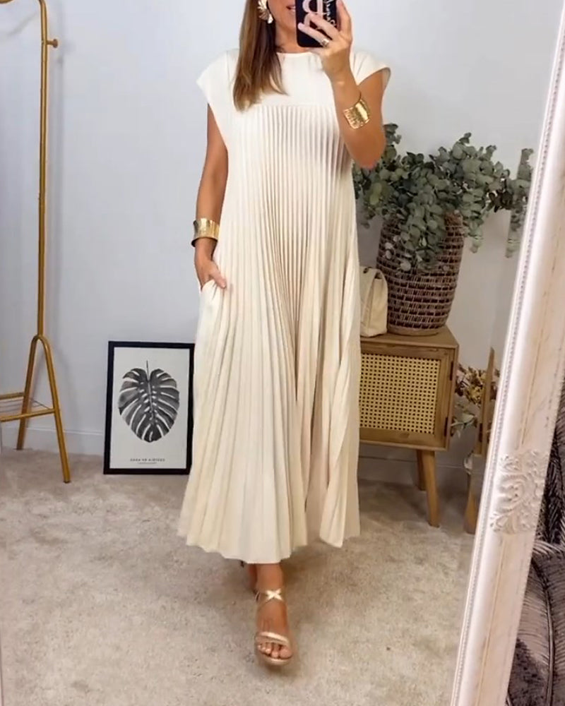 Maxi Dress - Stitched Pleats & Long Flowing Shape Fit
