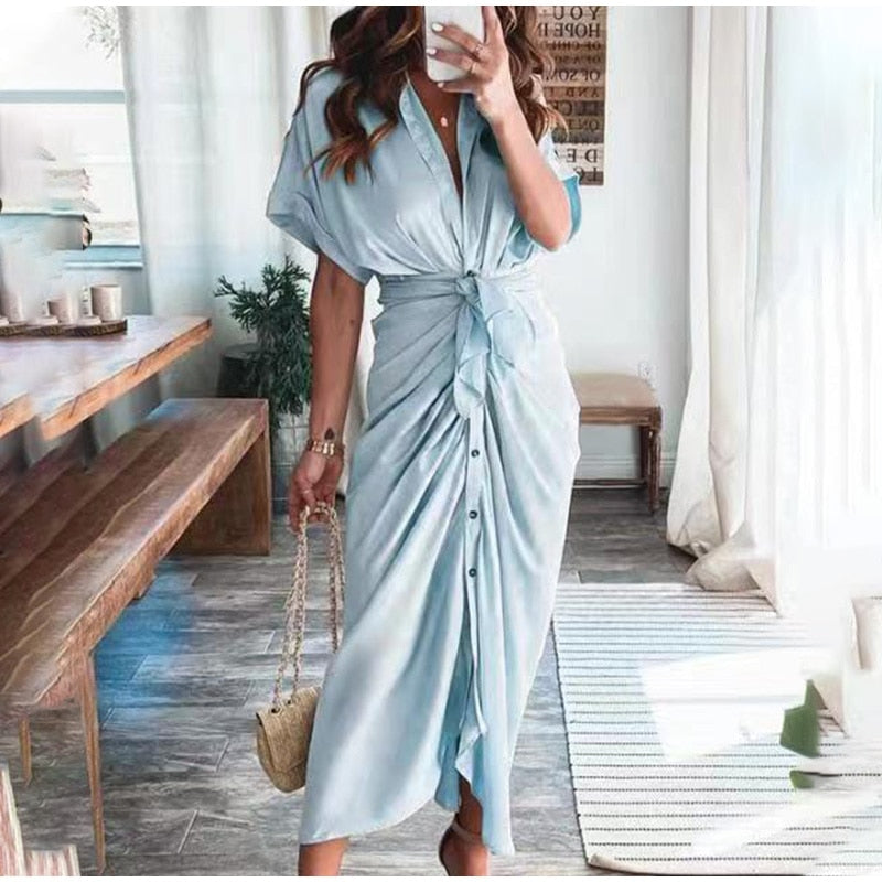 Maxi Wrap Dress - Lightweight Blend Wrap & Adjustable Fit