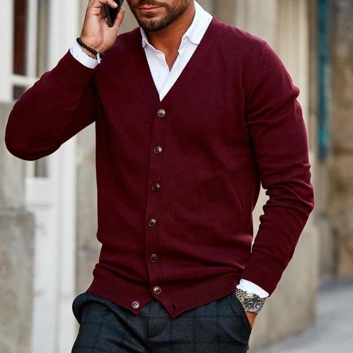 Men's Casual Cardigan with V-Neck Design 0