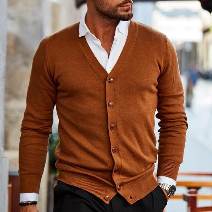 Men's Casual Cardigan with V-Neck Design 1