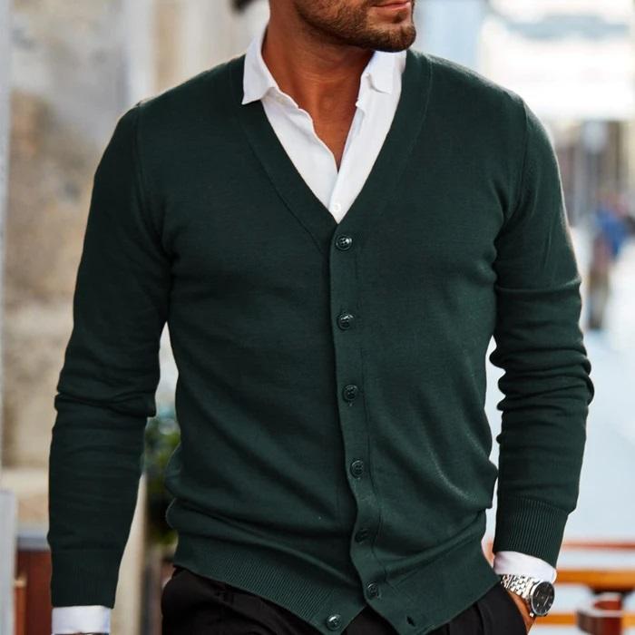 Men's Casual Cardigan with V-Neck Design 2