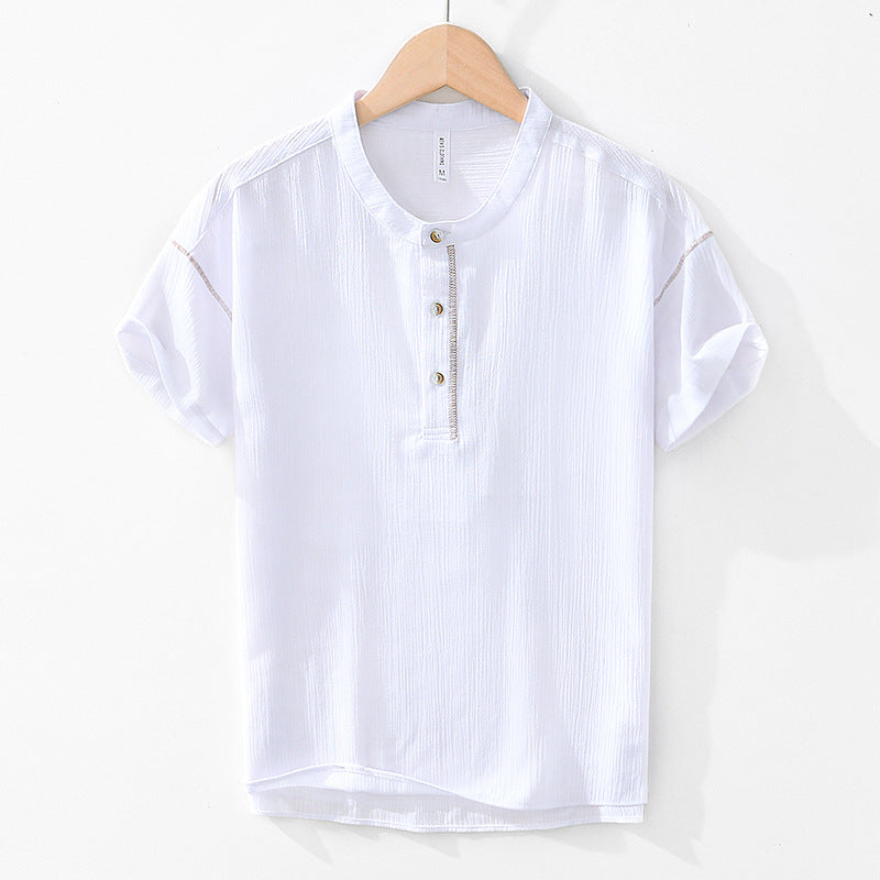 Men's Linen Half-Open Short-Sleeved Shirt 0