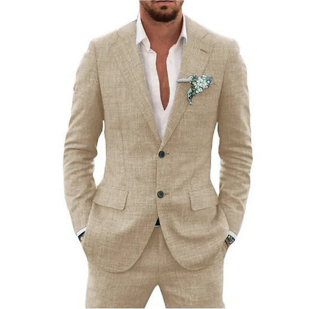 Men's Linen Slim Fit Suit for Weddings and Formal Events 0