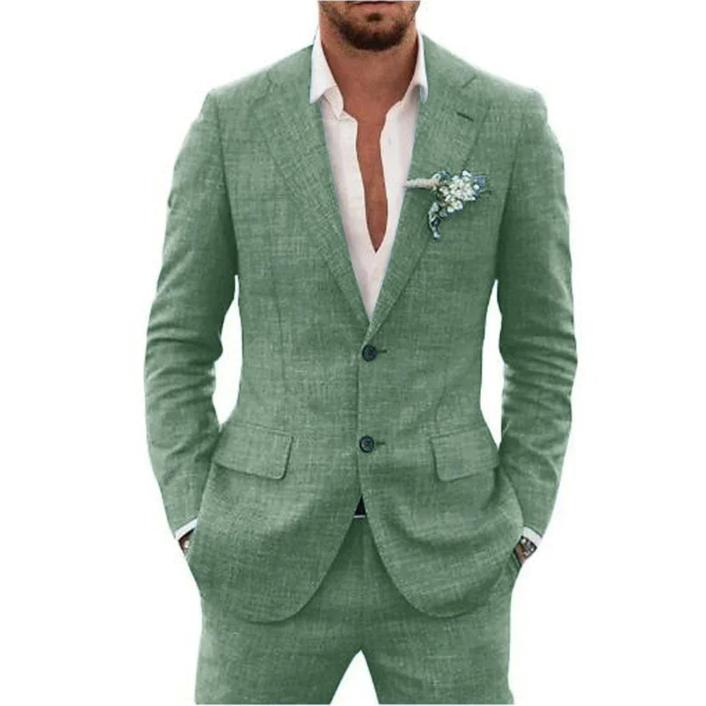 Men's Linen Slim Fit Suit for Weddings and Formal Events 1