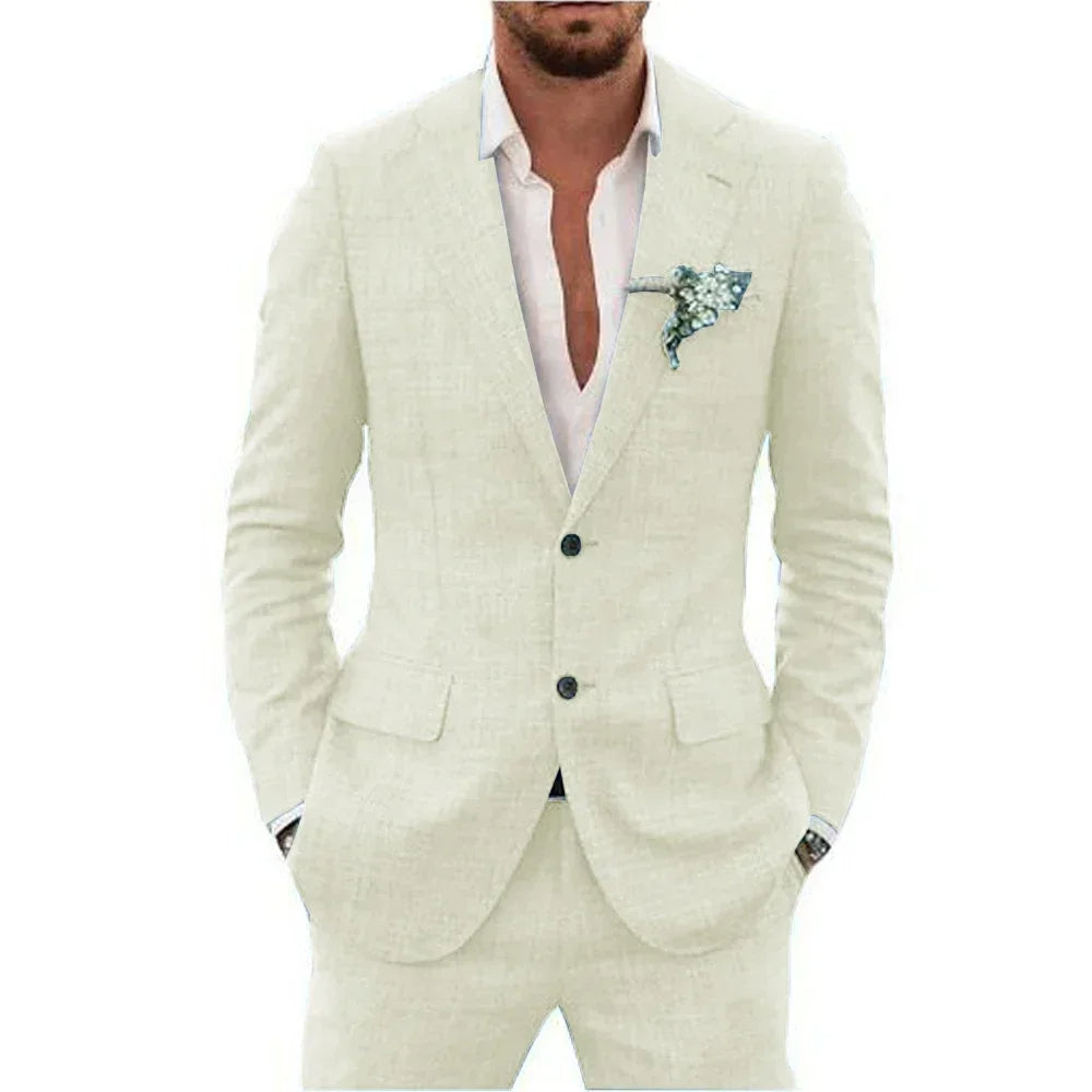 Men's Linen Slim Fit Suit for Weddings and Formal Events 2