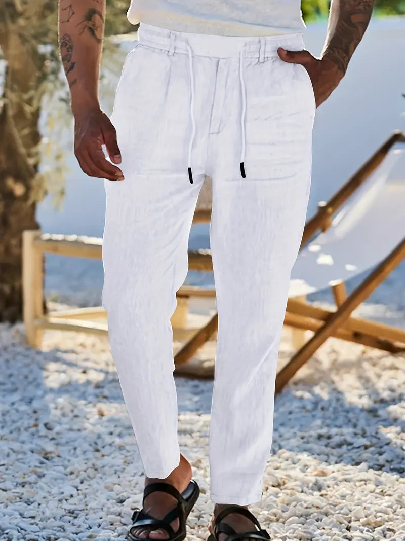 Men's Linen Summer Pants - Lightweight Relaxed Fit 0