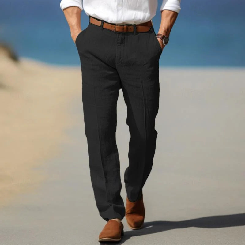 Men's Linen Summer Pants - Relaxed Fit Casual Trousers 0