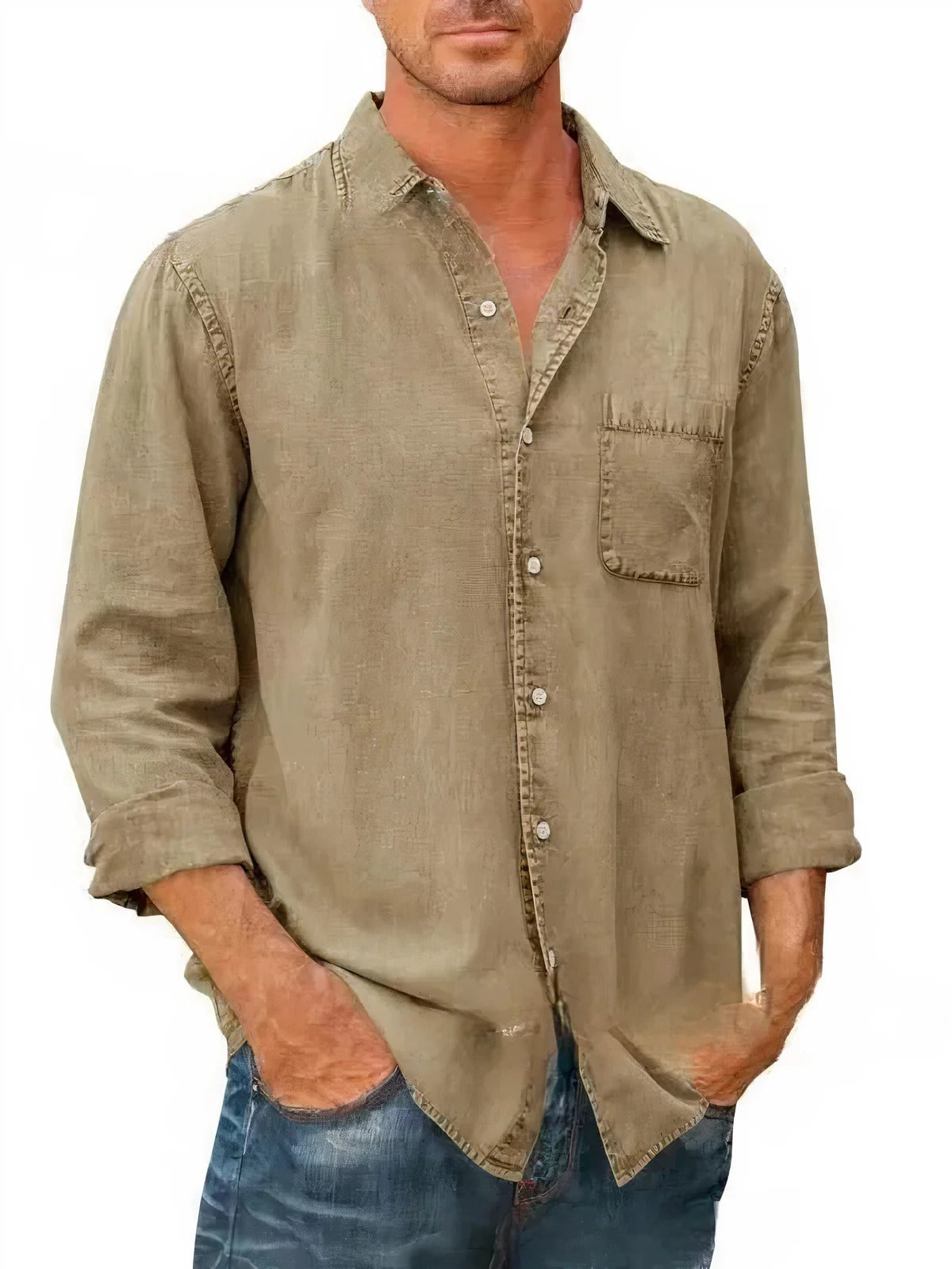 Men's Long Sleeve Denim Shirt with Chest Pocket 6