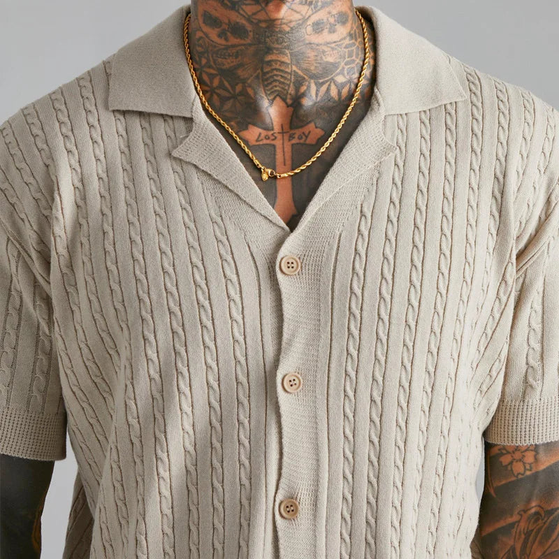 Men's Short Sleeve Knitted Button-Up Shirt 2