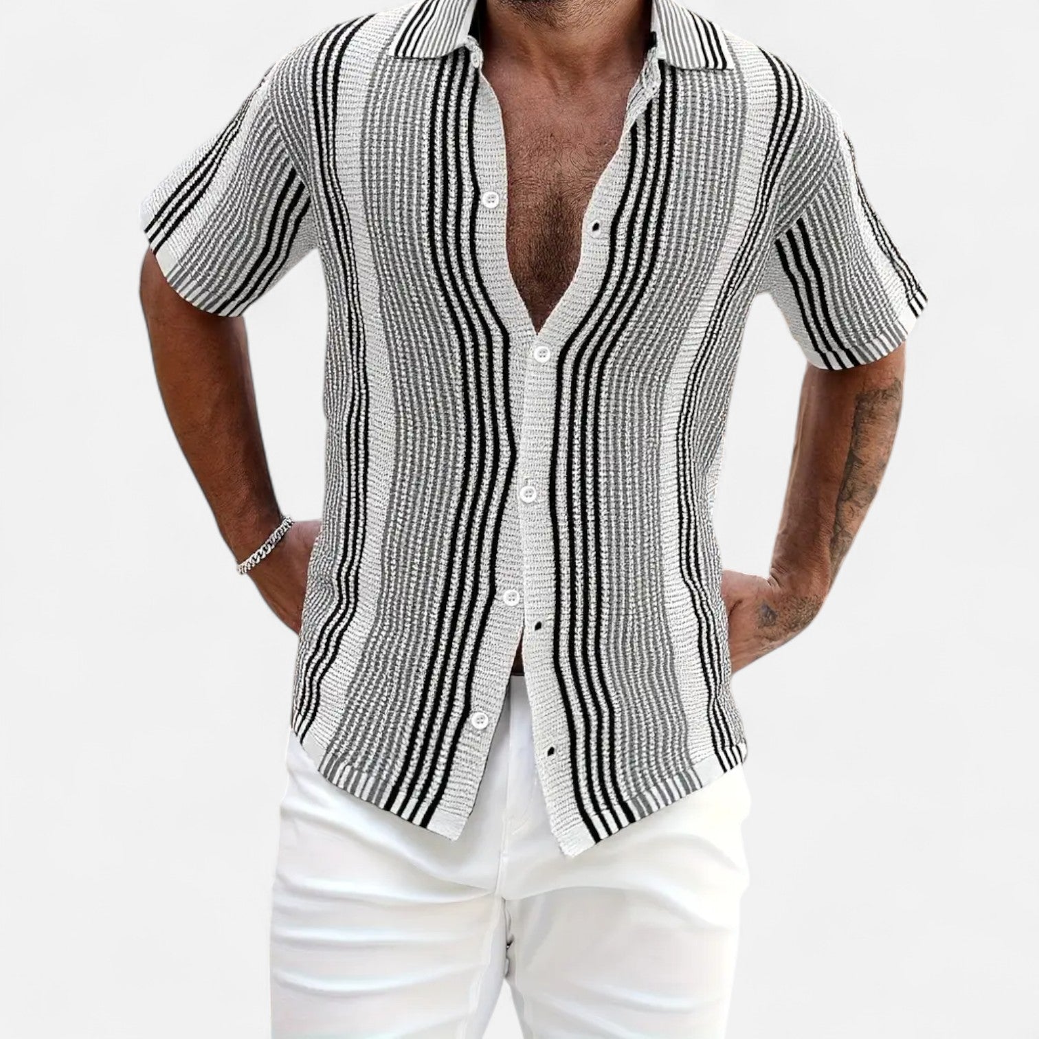 Men's Striped Button-Up Shirt - Lightweight Dress Shirt 1