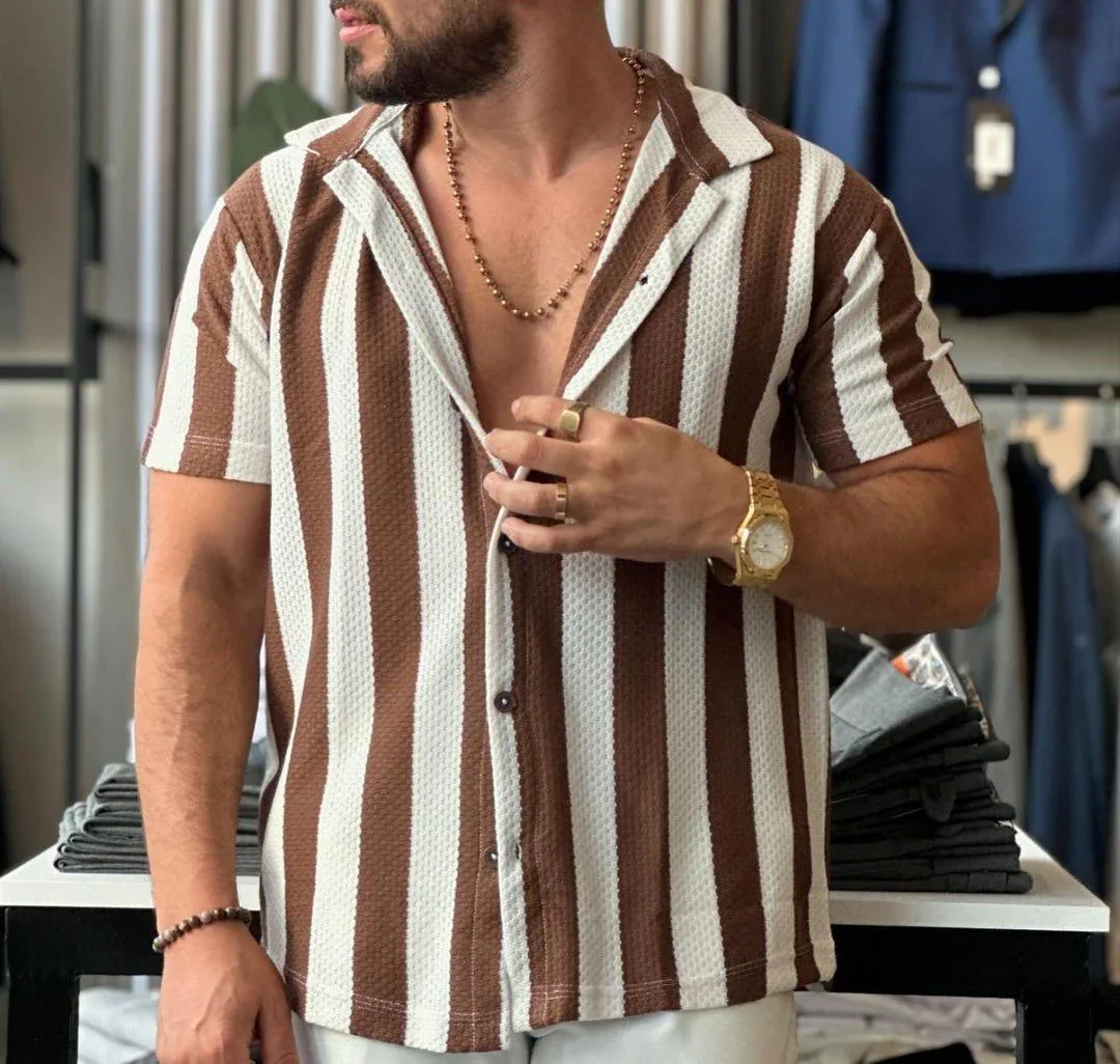 Men's Striped Short Sleeve Shirt 0