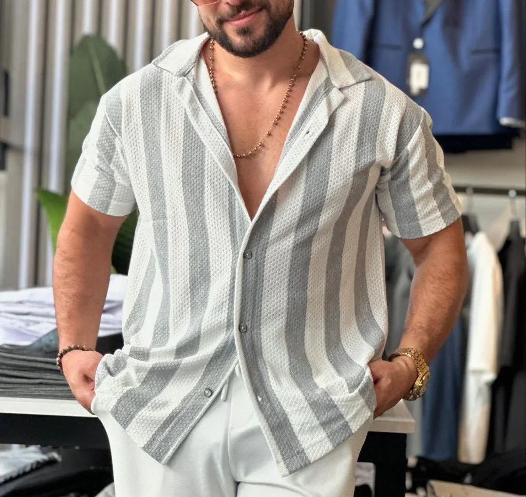 Men's Striped Short Sleeve Shirt 1